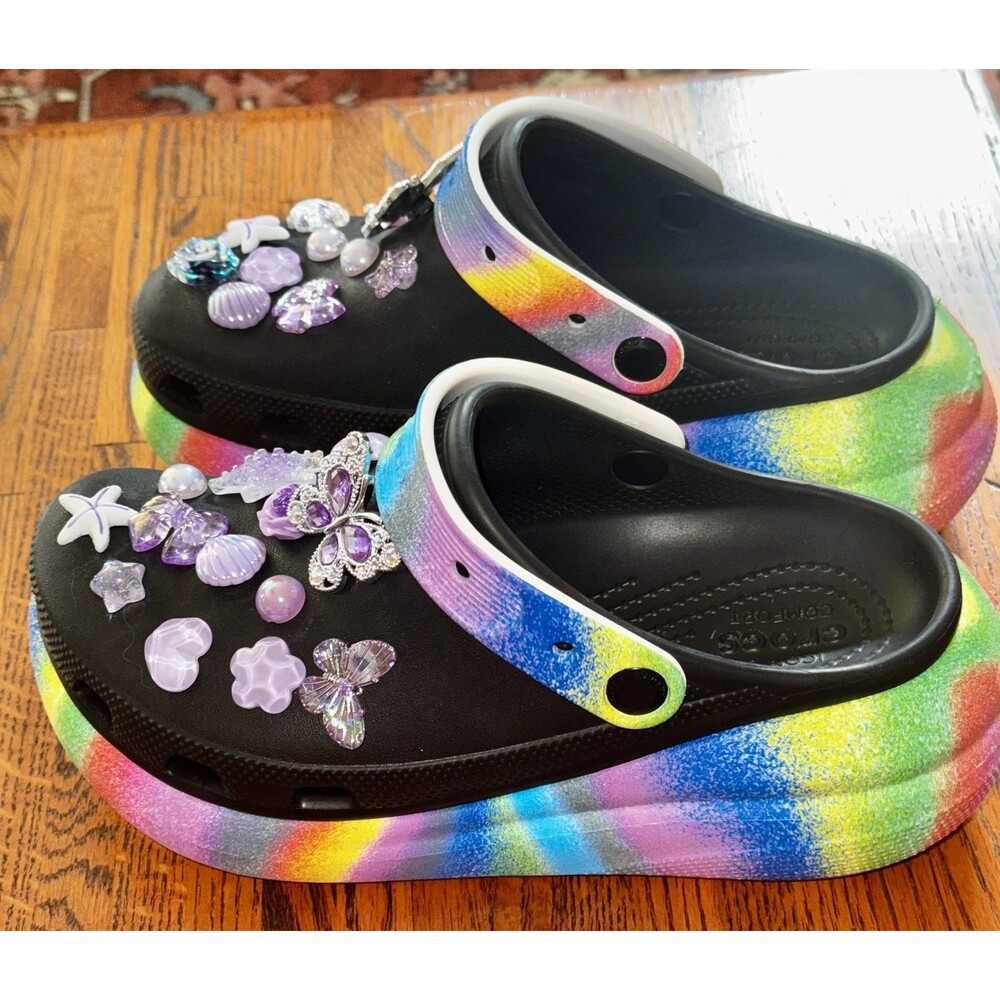 Bling Crocs embellished jibbitz Platform Clog In Rainbow W9